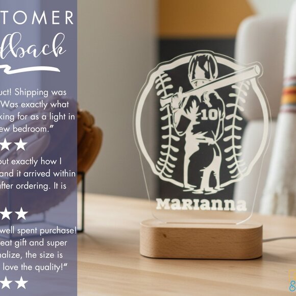 Personalized Baseball Night Light – Custom LED Lamp for Sports Fans - Picture 7 of 8